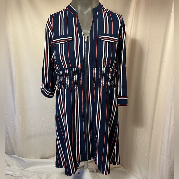 J Glee Dresses & Skirts - Summer Zippered Shift; Full or 3/4 Sleeve Options W/ Button Roll-Up (Size PL)